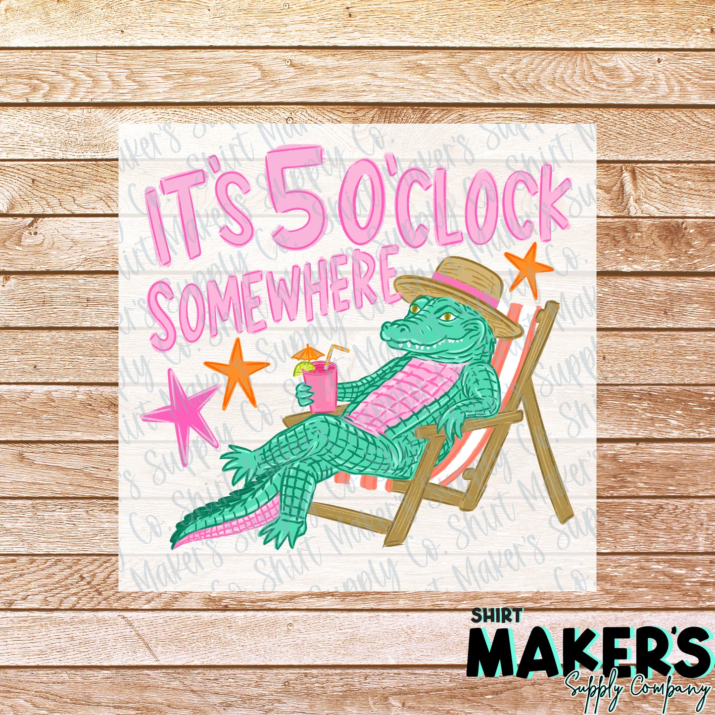 It's 5 O'Clock Somewhere DTF or UV-DTF Transfer - or- Hat Patch, Acrylic, Magnet, or Keychain