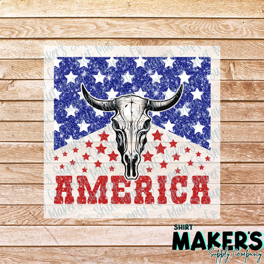 America Western Cow Skull DTF or Sublimation Transfer