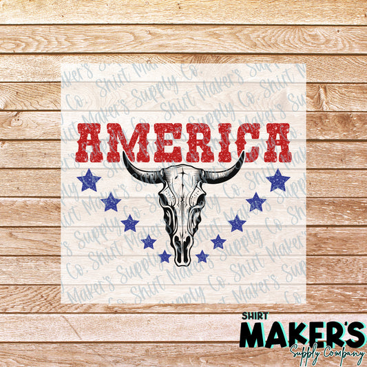 America Western Cow Skull #2 DTF or Sublimation Transfer