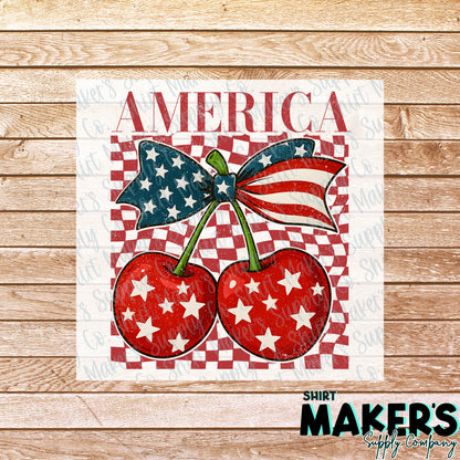 America Cherries Fourth of July DTF Transfer - or- Hat Patch, Acrylic, Magnet, or Keychain