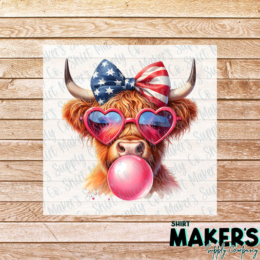 America Highland Cow DTF or Sublimation Transfer