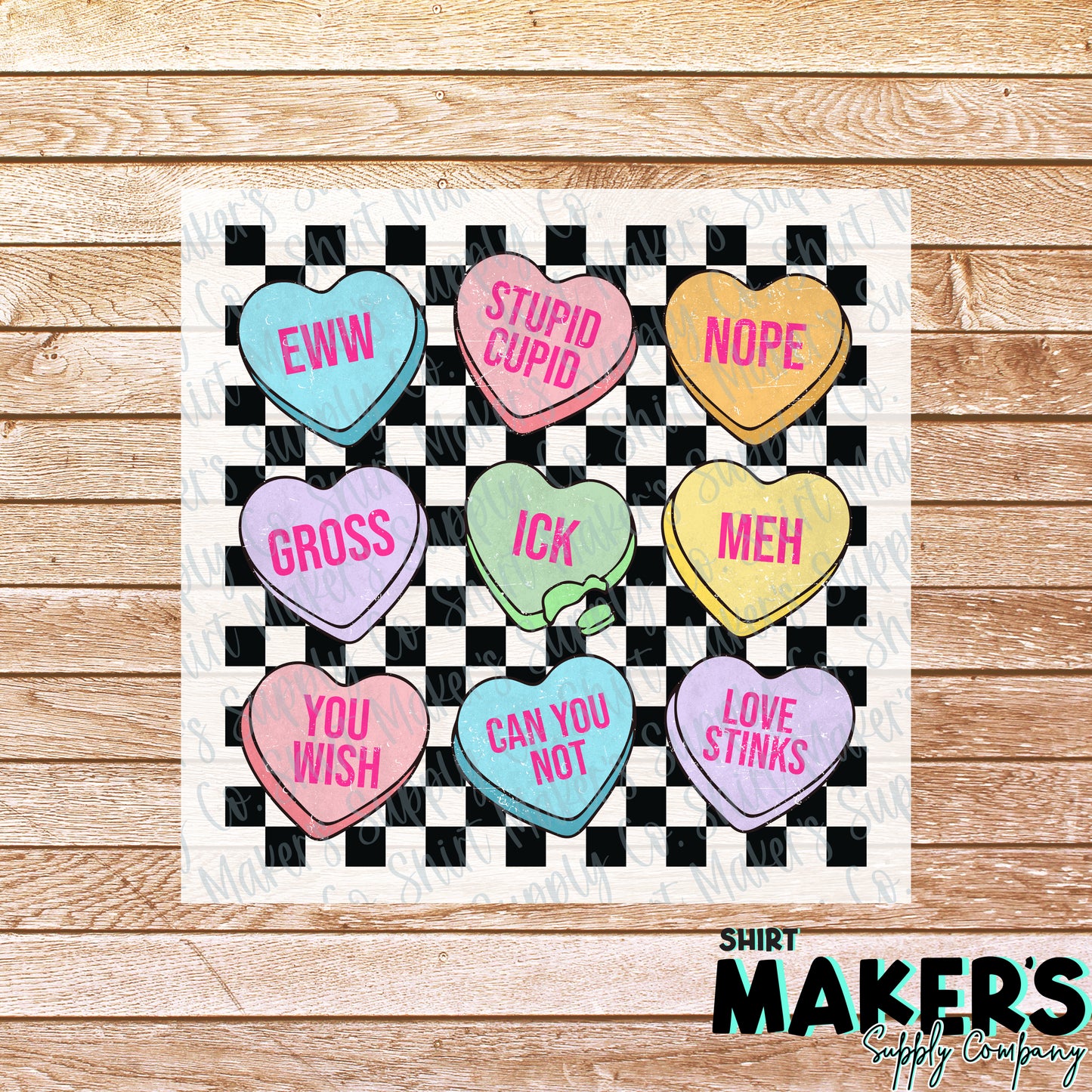 Anti Valentine's Checkered Hearts Valentine's Day DTF or Sublimation Transfer