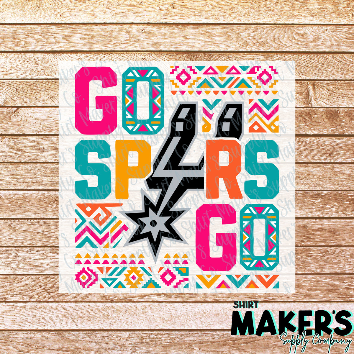 Go Spurs Go Aztec - San Antonio Spurs DTF or UV-DTF Transfer - or- Hat Patch, Acrylic, Magnet, or Keychain
