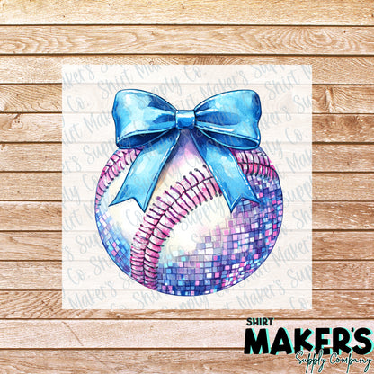 Baseball Bow Disco DTF or UV-DTF Transfer - or- Hat Patch, Acrylic, Magnet, or Keychain
