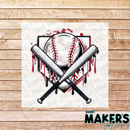 Baseball Drip DTF Transfer - or- Hat Patch, Acrylic, Magnet, or Keychain
