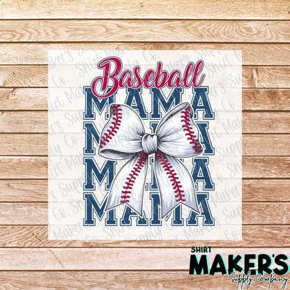 Baseball Mama Bow DTF Transfer - or- Hat Patch, Acrylic, Magnet, or Keychain