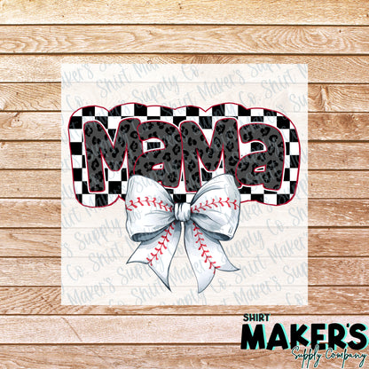 Baseball Mama Bow 2 DTF Transfer - or- Hat Patch, Acrylic, Magnet, or Keychain