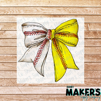 Baseball Softball Bow DTF Transfer - or- Hat Patch, Acrylic, Magnet, or Keychain