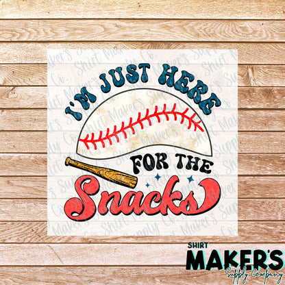 Baseball Here for the Snacks DTF Transfer - or- Hat Patch, Acrylic, Magnet, or Keychain