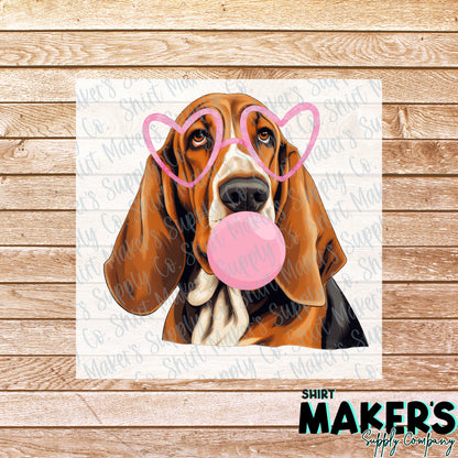 Basset Hound Dog Bubble Gum Valentine's Day DTF Transfer - or- Hat Patch, Acrylic, Magnet, or Keychain