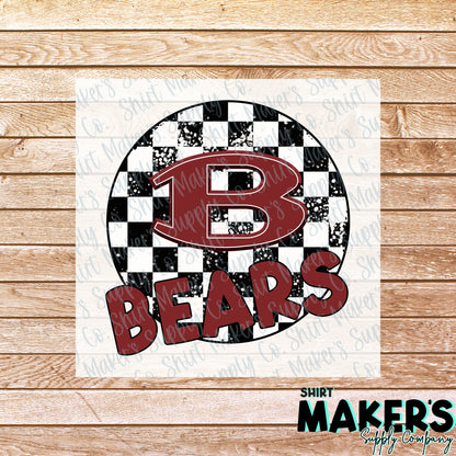 Bastrop Bears Checker DTF Transfer - or- Hat Patch, Acrylic, Magnet, or Keychain