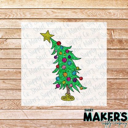 Bent Glitter Christmas Tree DTF or Sublimation Transfer