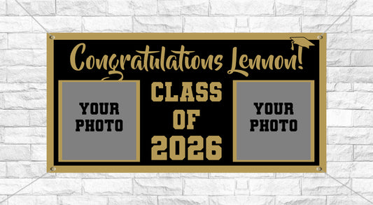 36"x18" Black and Gold Graduation Banner