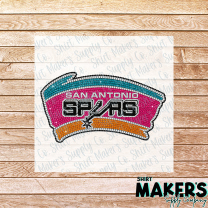 SA Spurs Rhinestone - San Antonio Spurs DTF or UV-DTF Transfer - or- Hat Patch, Acrylic, Magnet, or Keychain