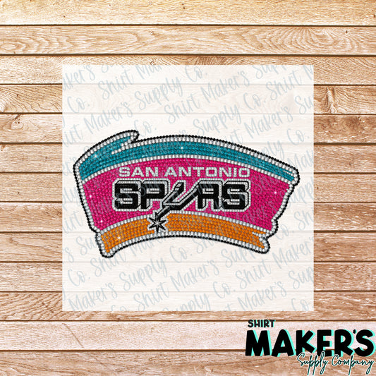 Spurs Rhinestone 1 - San Antonio Spurs DTF or UV-DTF Transfer - or- Hat Patch, Acrylic, Magnet, or Keychain