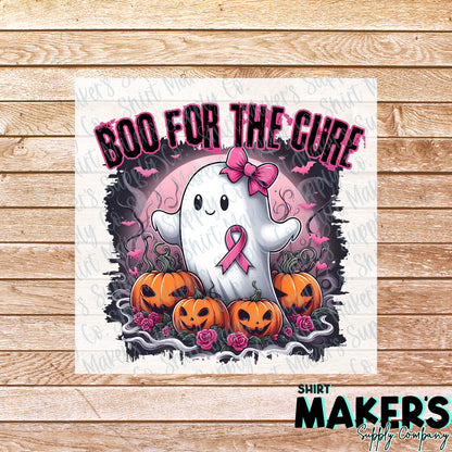 Boo for a Cure Breast Cancer DTF or UV-DTF Transfer - or- Hat Patch, Acrylic, Magnet, or Keychain