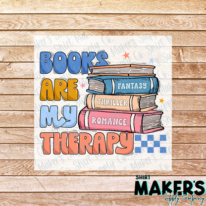 Books are My Therapy Book Girl DTF Transfer - or- Hat Patch, Acrylic, Magnet, or Keychain
