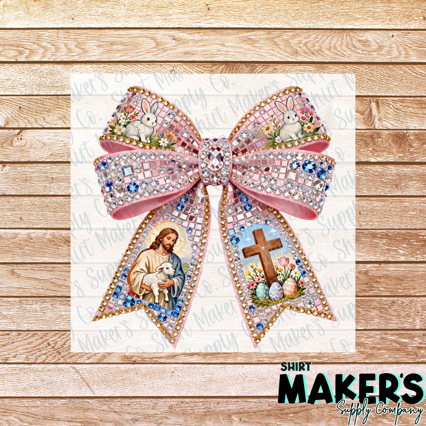 Jesus Rhinestone Bow DTF or UV-DTF Transfer - or- Hat Patch, Acrylic, Magnet, or Keychain