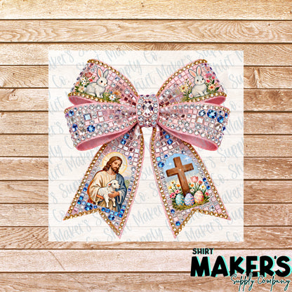 Jesus Rhinestone Bow DTF or UV-DTF Transfer - or- Hat Patch, Acrylic, Magnet, or Keychain