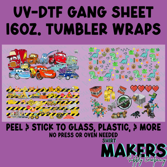 Boy's 16oz. Tumbler Wrap UV-DTF Gang Sheet