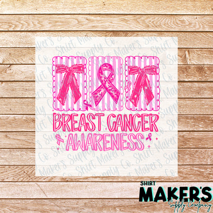 Bow Breast Cancer Awareness DTF or UV-DTF Transfer - or- Hat Patch, Acrylic, Magnet, or Keychain
