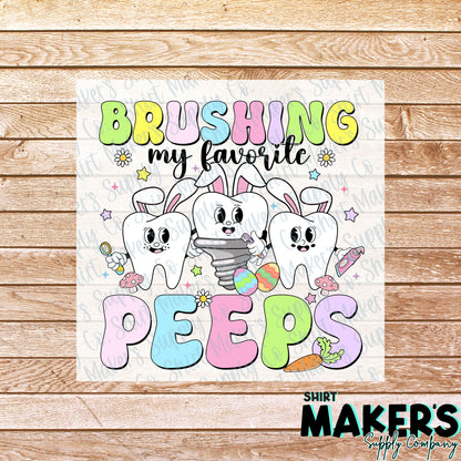 Easter Dental Brushing My Favorite Peeps DTF Transfer - or- Hat Patch, Acrylic, Magnet, or Keychain