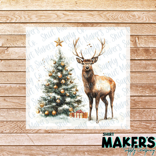 Buck Deer and Christmas Tree Hunting DTF or Sublimation Transfer