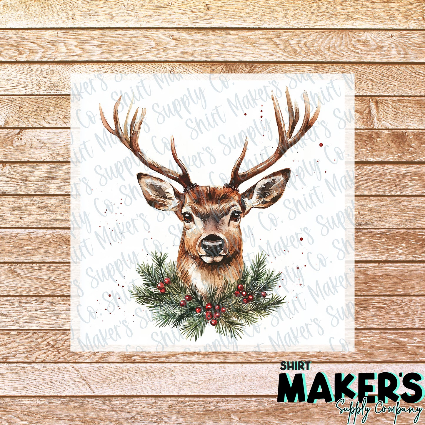 Buck Deer Christmas Wreath Hunting DTF or Sublimation Transfer