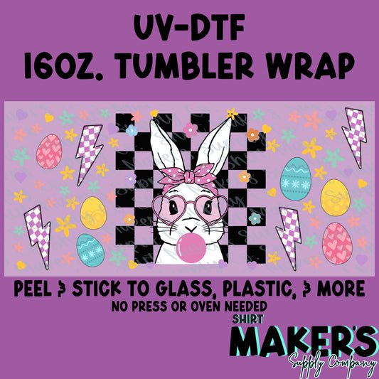 16oz. UV-DTF Easter Bunny Checker