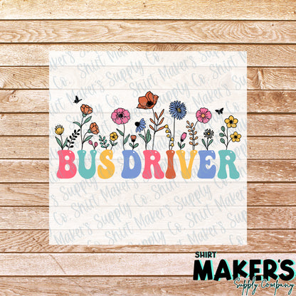 Bus Driver Floral DTF Transfer - or- Hat Patch, Acrylic, Magnet, or Keychain