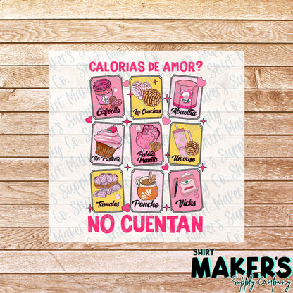Calorias de Amor No Quentan Loteria Valentine's Day DTF Transfer - or- Hat Patch, Acrylic, Magnet, or Keychain