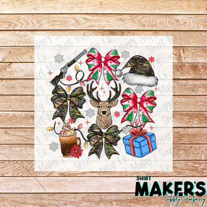 Camo Bow Coquette Christmas Hunting DTF Transfer - or- Hat Patch, Acrylic, Magnet, or Keychain