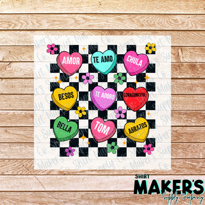 Spanish Candy Hearts Valentine's Day DTF Transfer - or- Hat Patch, Acrylic, Magnet, or Keychain