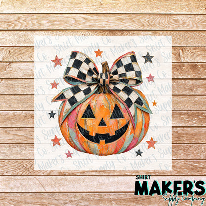 Checkered Pumpkin Fall DTF Transfer - or- Hat Patch, Acrylic, Magnet, or Keychain