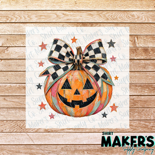 Checkered Pumpkin Fall DTF Transfer - or- Hat Patch, Acrylic, Magnet, or Keychain