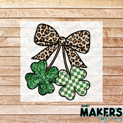 Cheetah Bow St. Patrick's Day DTF or UV-DTF Transfer - or- Hat Patch, Acrylic, Magnet, or Keychain