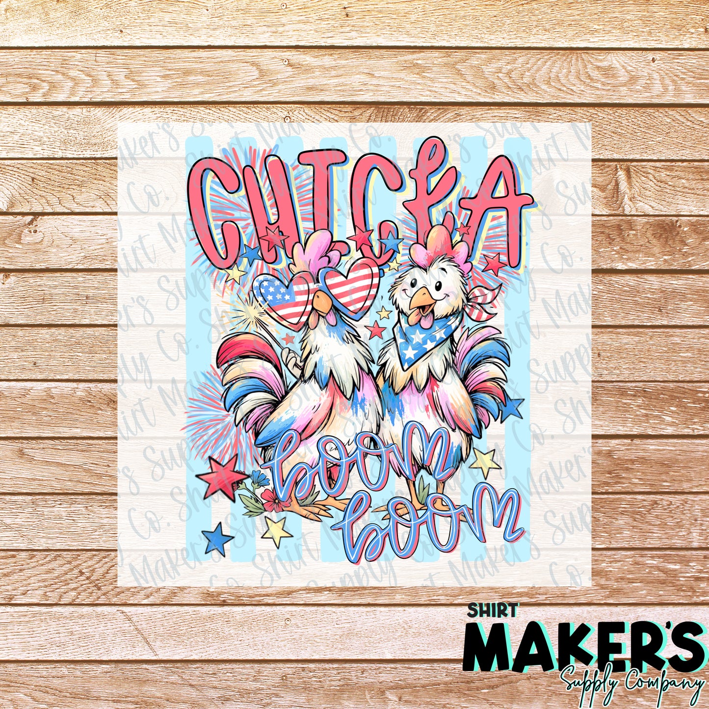 Chicka Boom Boom Fourth of July DTF or UV-DTF Transfer - or- Hat Patch, Acrylic, Magnet, or Keychain