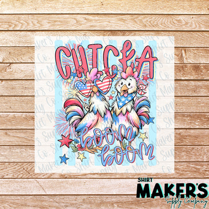 Chicka Boom Boom Fourth of July DTF or UV-DTF Transfer - or- Hat Patch, Acrylic, Magnet, or Keychain