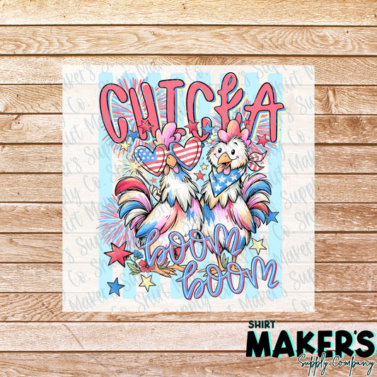 Chicka Boom Boom Fourth of July DTF Transfer - or- Hat Patch, Acrylic, Magnet, or Keychain