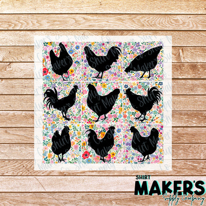 Chicken Squares DTF Transfer - or- Hat Patch, Acrylic, Magnet, or Keychain