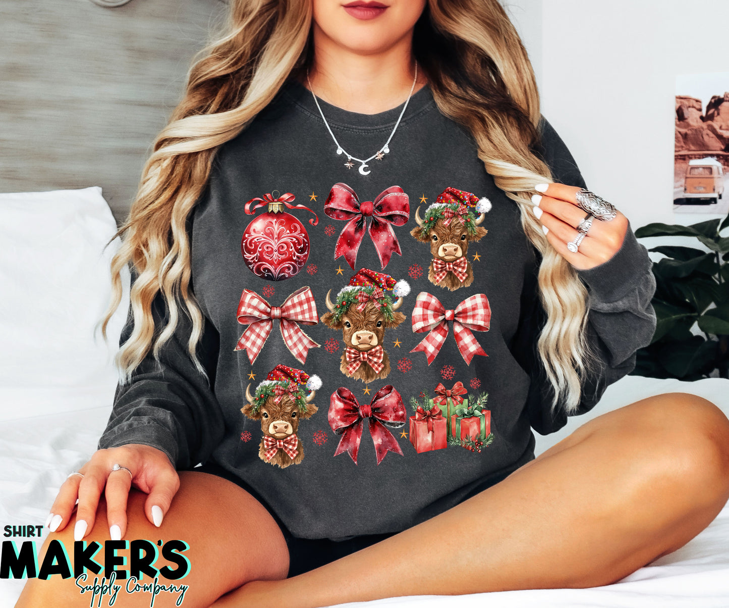 Christmas Cows & Bows DTF or Sublimation Transfer