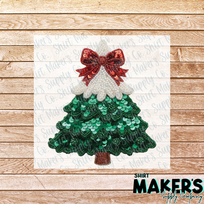 Christmas Tree Faux Sequin DTF Transfer - or- Hat Patch, Acrylic, Magnet, or Keychain