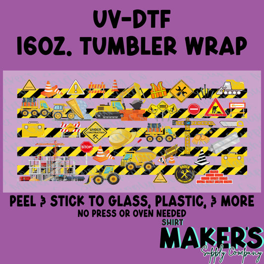 16oz. UV-DTF Kids Construction Tumbler Wrap