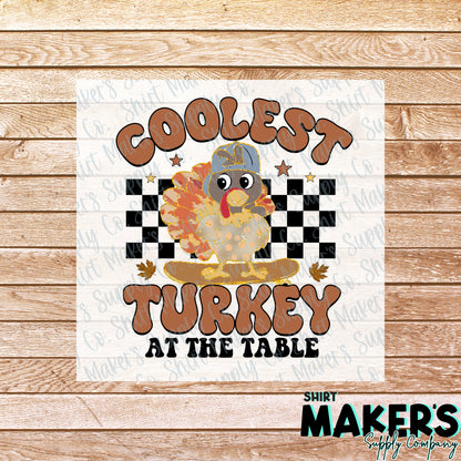 Coolest Turkey Kids Thanksgiving DTF Transfer - or- Hat Patch, Acrylic, Magnet, or Keychain