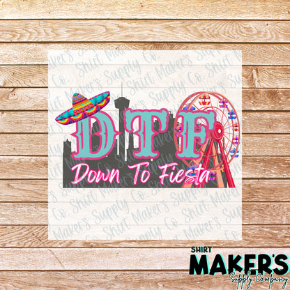 Down To Fiesta San Antonio DTF Transfer - or- Hat Patch, Acrylic, Magnet, or Keychain