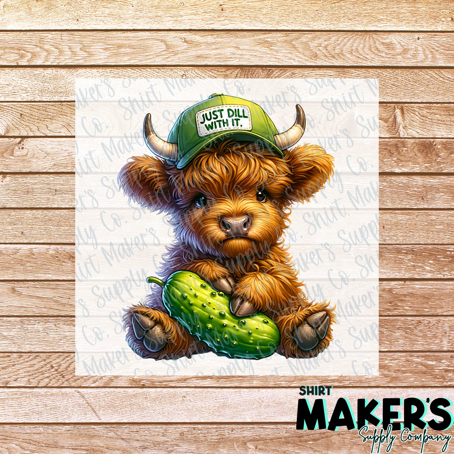 Dill With It Pickle Highland Cow DTF Transfer - or- Hat Patch, Acrylic, Magnet, or Keychain