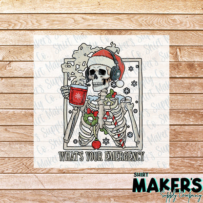 Dispatcher Skeleton Christmas DTF Transfer - or- Hat Patch, Acrylic, Magnet, or Keychain