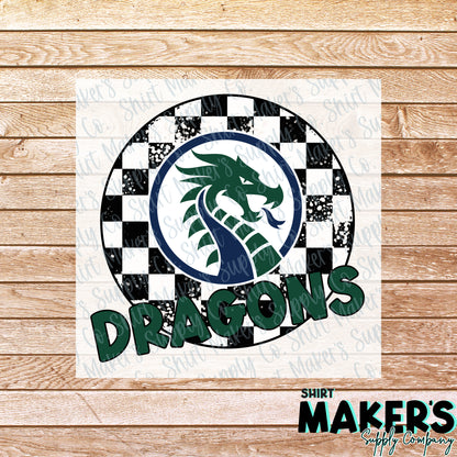 Long Creek Dragons Checker DTF or UV-DTF Transfer - or- Hat Patch, Acrylic, Magnet, or Keychain
