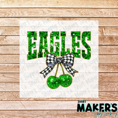 Luling Eagles Sequin Cherries DTF Transfer - or- Hat Patch, Acrylic, Magnet, or Keychain