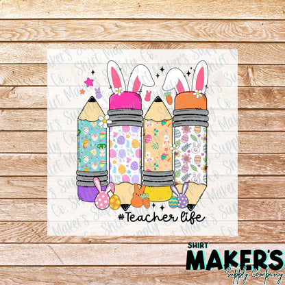 Easter Teacher Pencils DTF Transfer - or- Hat Patch, Acrylic, Magnet, or Keychain